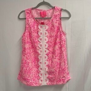 Lilly Pulitzer Pink Floral Top with White Lace